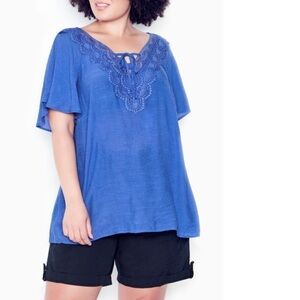 AVENUE 26W-32W Dazzling Blue Crochet Boho Jacinta Top CC10.5
